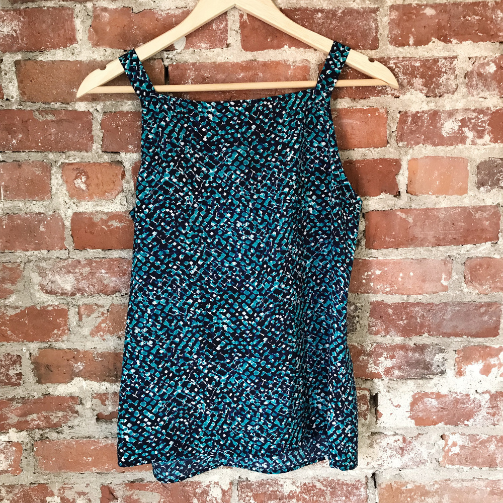 LOFT Geometric Print Ruffle Front Tank Top - Picture 5 of 6